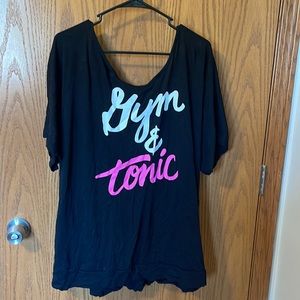 Torrid Active ware “Gym & Tonic” open back shirt.